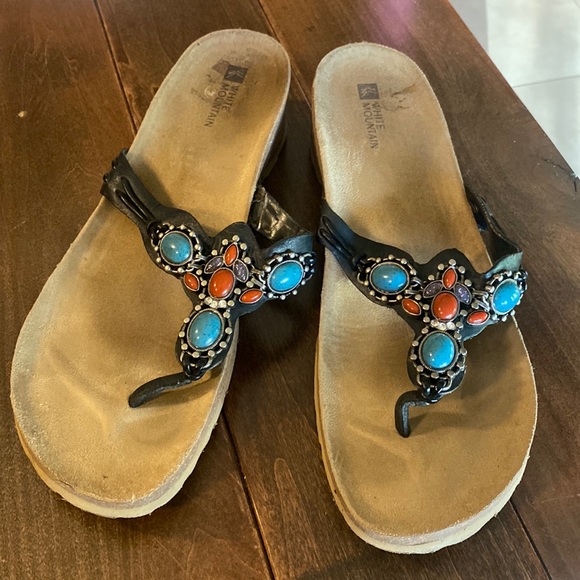 white mountain beaded sandals